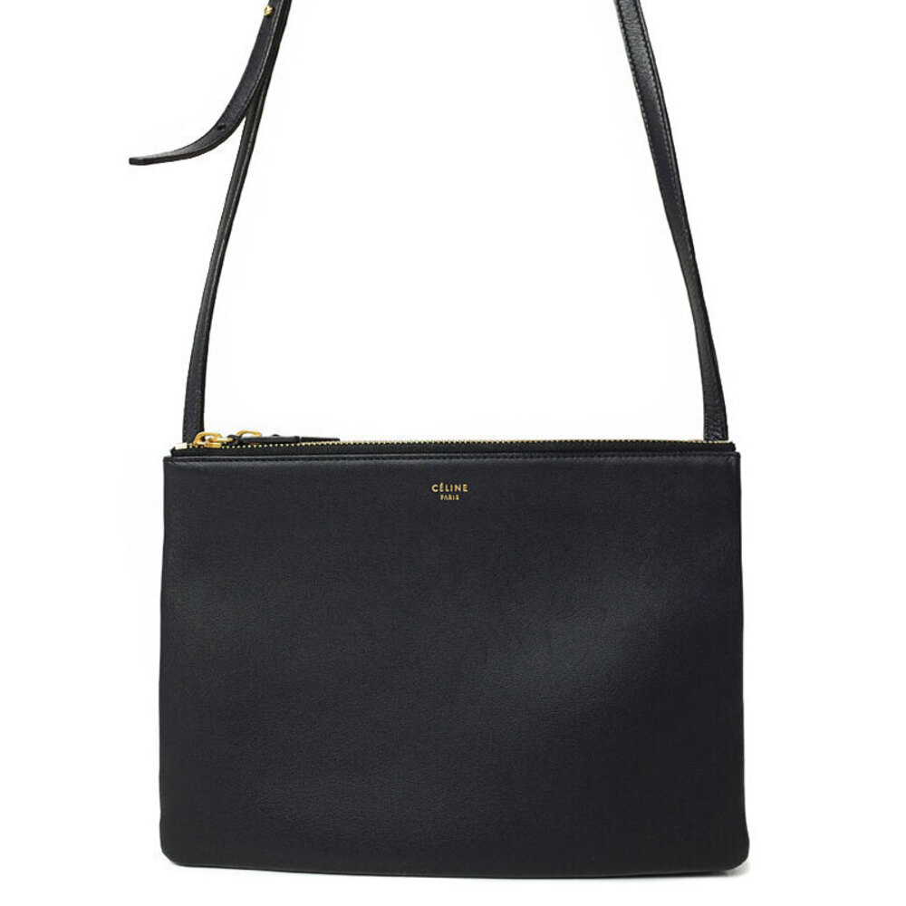 Celine Trio Leather Crossbody Bag Black